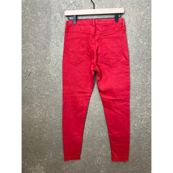 Banana Republic Mid Rise Skinny Vamp Red Jeans Raw Hem Ankle Denim Size 27 - Picture 3 of 11